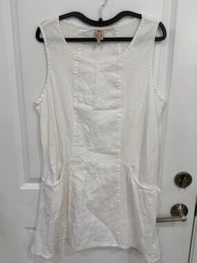 XCVI Lagenlook White Linen Sleeveless Mini Dress
